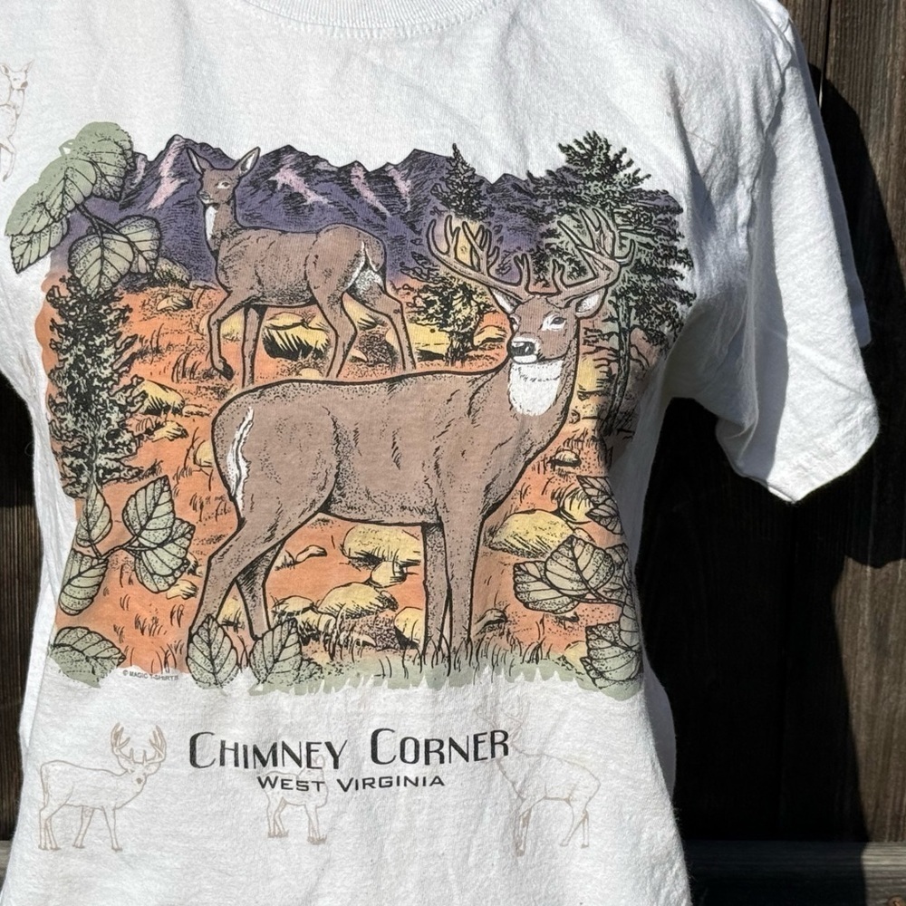 White Graphic Tee with Deer Print color changing in the sun, kids medium -no tag - Picture 2 of 5